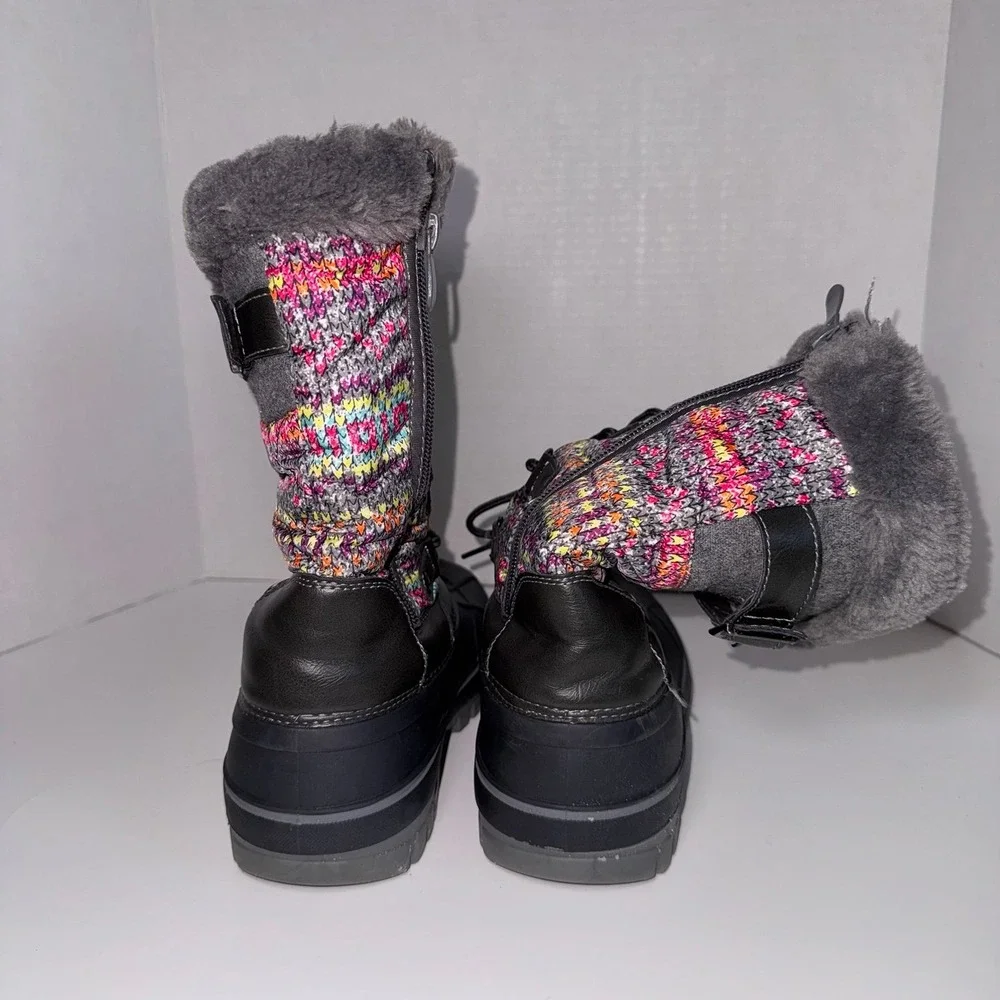 Dream Pairs Youth Girls Multicolor Knit Upper Waterproof Snow Boots - Size 4